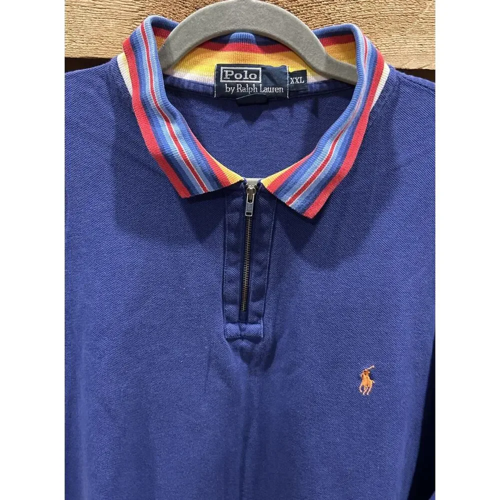 Men’s POLO By Ralph Lauren Rainbow Collar 1/4 Zip Short Sleeve Shirt Sz XXL *B2